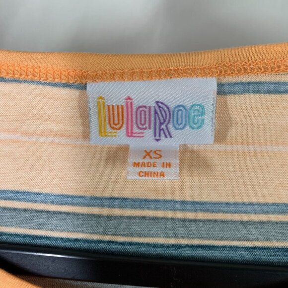 Lularoe Irma Half Sleeve Tunic High Low Polyester Blend Sz XS Black Teal Yellow - Picture 2 of 7